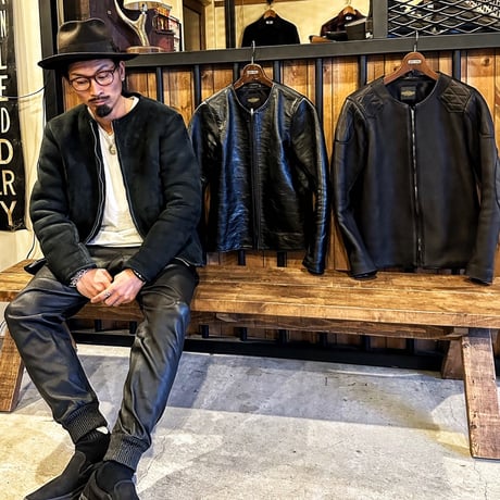 CWORKS【Bouton / ﾊﾞｰﾄﾝ】 Mouton collarless jacket (BLACK) FINE CREEK