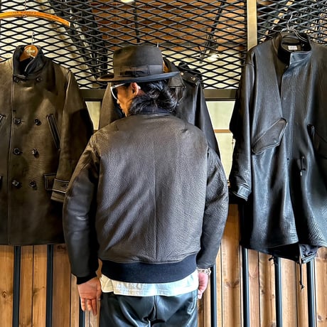 CWORKS【LEA】Leather MA-1 BLACK (FINE CREEK )