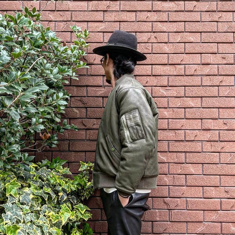 WORK LEAF　本革　オリーブグリーン　MA-1　レザージャケット　L CWORKS【LEA】Leather MA-1 OLIVE (FINE CREEK ) | ・