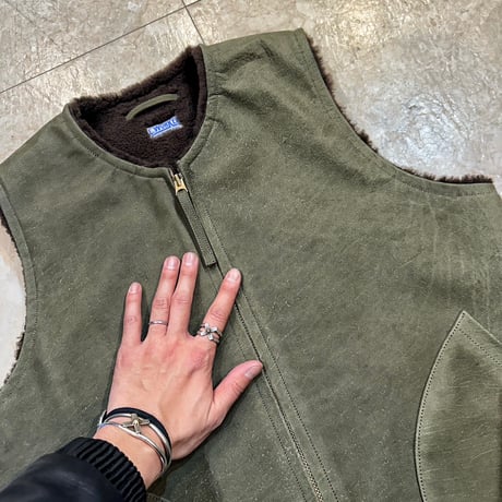 CWORKS【Novelist】All Leather deck vest OLIVE  ( horse / mouton ) 2026年４月末～2026年12月末入荷予定！！ご予約