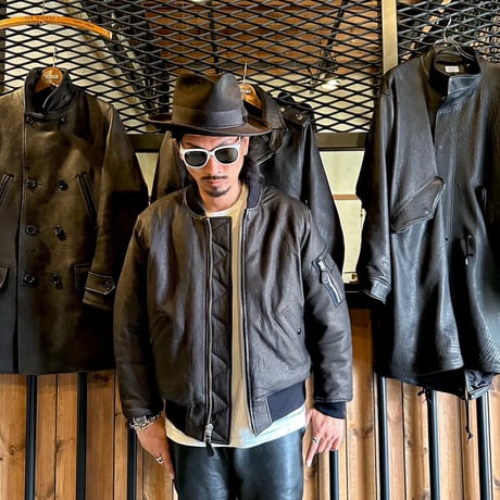 CWORKS【LEA】Leather MA-1 BLACK (FINE CREEK )