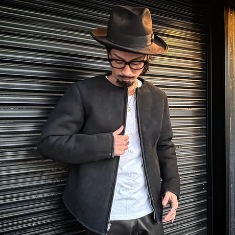 CWORKS【Bouton / ﾊﾞｰﾄﾝ】 Mouton collarless jacket (BLACK) FINE CREEK