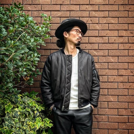 CWORKS【LEA】Leather MA-1 BLACK (FINE CREEK )