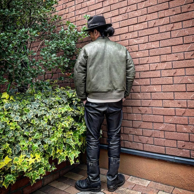 CWORKS【LEA】Leather MA-1 OLIVE (FINE CREEK ) | ・