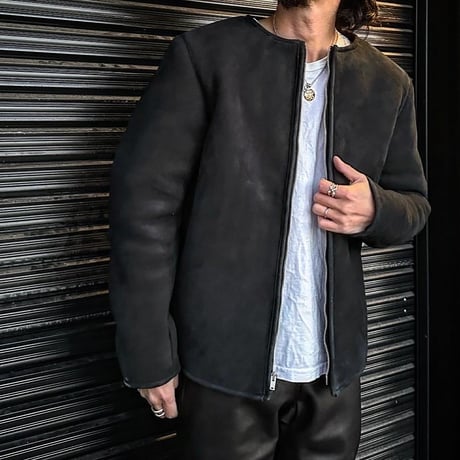 CWORKS【Bouton / ﾊﾞｰﾄﾝ】 Mouton collarless jacket (BLACK) FINE CREEK