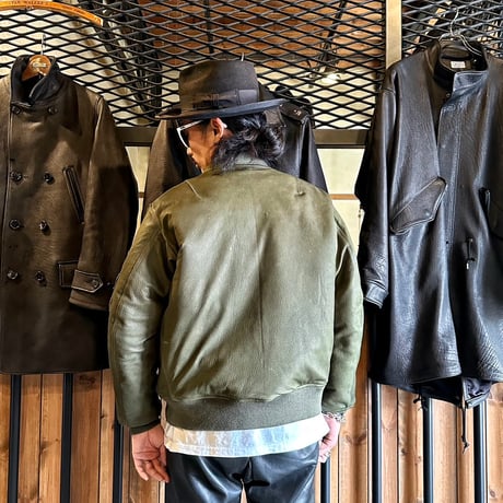 CWORKS【LEA】Leather MA-1 OLIVE (FINE CREEK )
