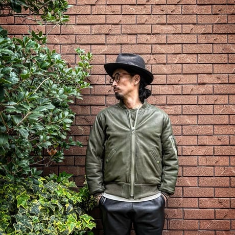 CWORKS【LEA】Leather MA-1 OLIVE (FINE CREEK )