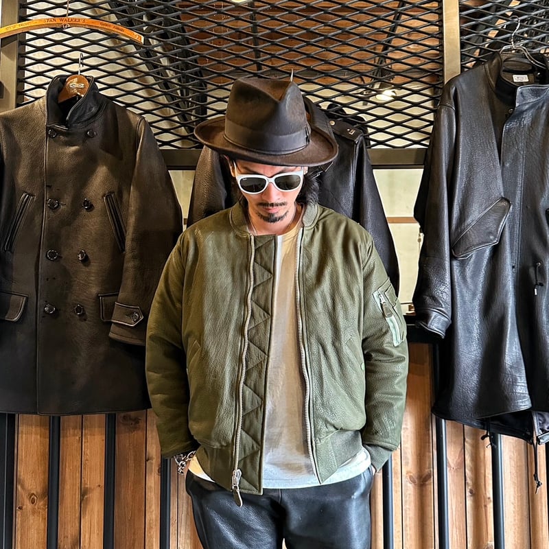 WORK LEAF　本革　オリーブグリーン　MA-1　レザージャケット　L CWORKS【LEA】Leather MA-1 OLIVE (FINE CREEK ) | ・