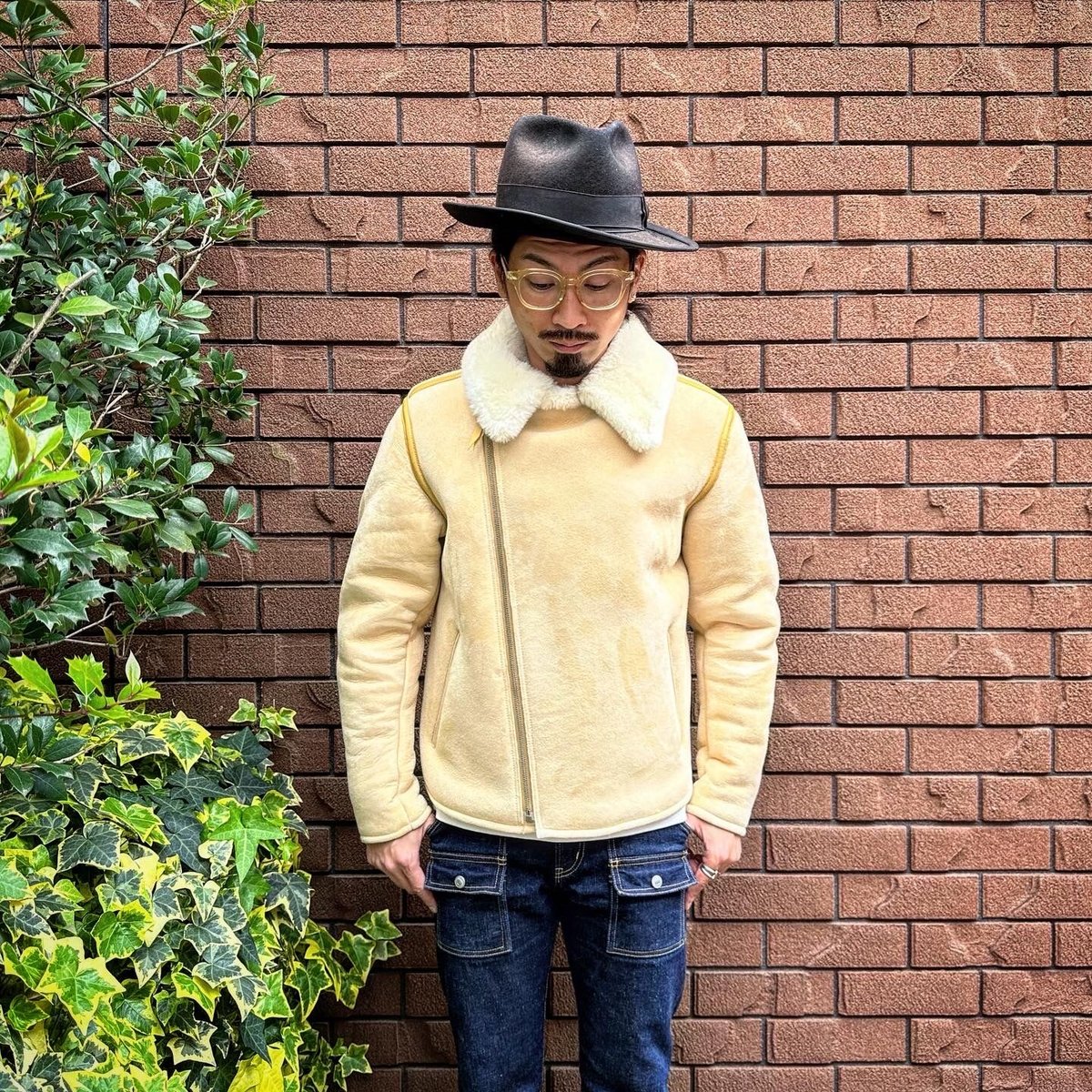CWORKS【Dout / ﾀﾞｳﾄ】 Mouton riders jacket (IVORY 