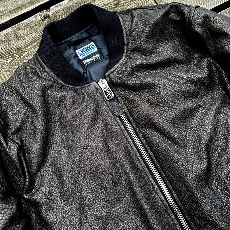 CWORKS【LEA】Leather MA-1 BLACK (FINE CREEK ) | ・