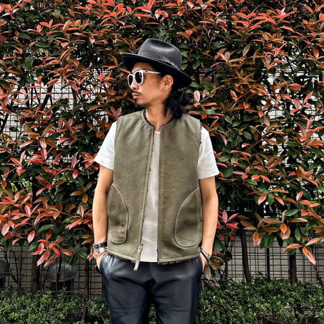 CWORKS【Novelist】All Leather deck vest OLIVE  ( horse / mouton ) 2026年４月末～2026年12月末入荷予定！！ご予約