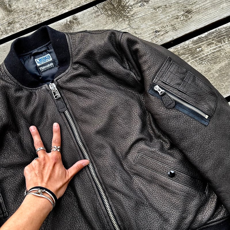 CWORKS【LEA】Leather MA-1 BLACK (FINE CREEK ) | ・