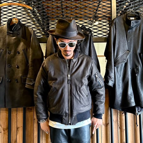 CWORKS【LEA】Leather MA-1 BLACK (FINE CREEK )