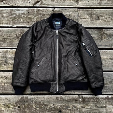 CWORKS【LEA】Leather MA-1 BLACK (FINE CREEK )