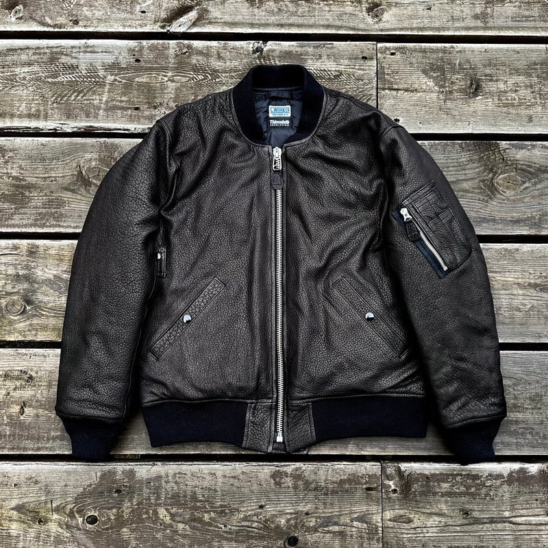 CWORKS【LEA】Leather MA-1 BLACK (FINE CREEK ) | ・