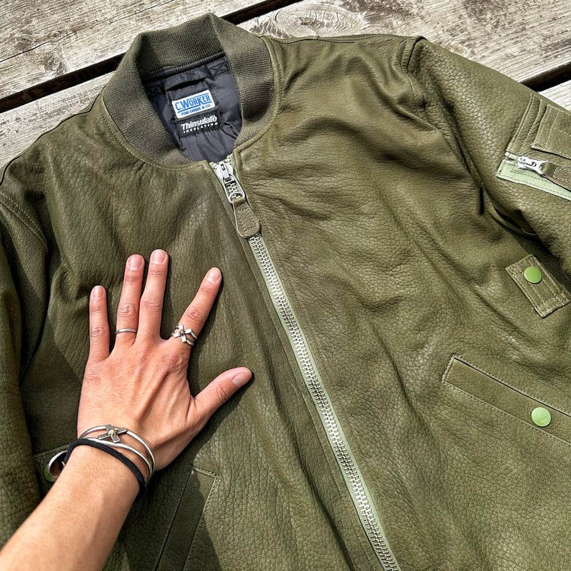 CWORKS【LEA】Leather MA-1 OLIVE (FINE CREEK ) | ・