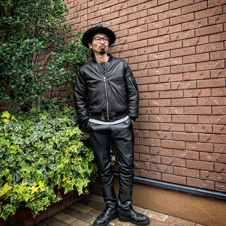 CWORKS【LEA】Leather MA-1 BLACK (FINE CREEK )