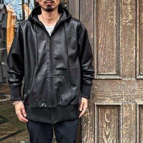 MOSSIR【Lornellia /ﾛｰﾈﾘｱ】washable leather full zip hoodie jacket(ﾌｧｲﾝｸﾘｰｸ)