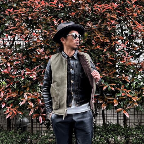 CWORKS【Novelist】All Leather deck vest OLIVE  ( horse / mouton ) 2026年４月末～2026年12月末入荷予定！！ご予約
