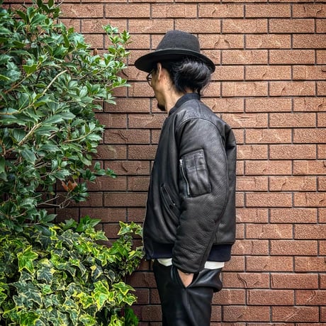 CWORKS【LEA】Leather MA-1 BLACK (FINE CREEK )