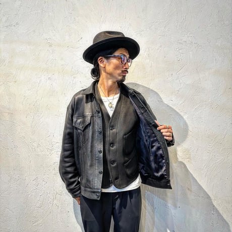 FINE CREEK ＆CO 【Jefferson Deer/ ｼﾞｪﾌｧｰｿﾝﾃﾞｨｱ】 ﾚｻﾞｰﾍﾞｽﾄ（BLACK) 鹿革
