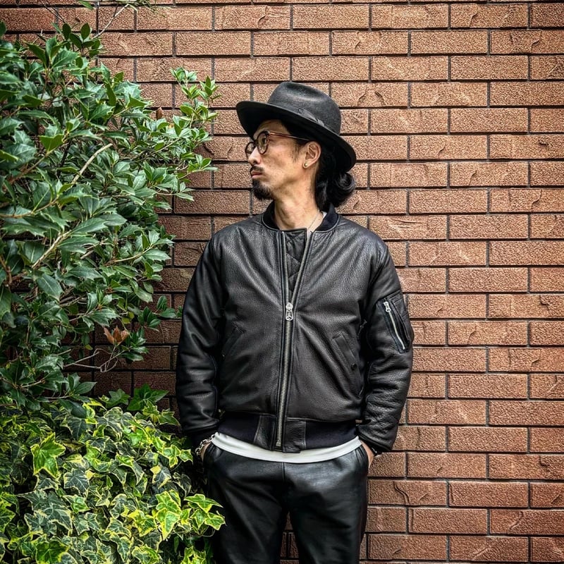 CWORKS【LEA】Leather MA-1 BLACK (FINE CREEK ) | ・