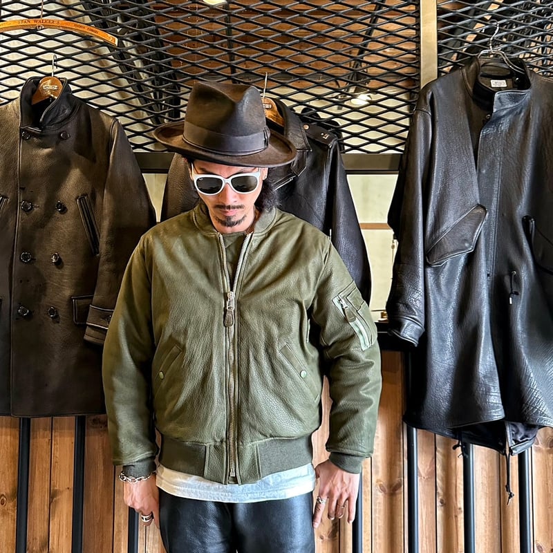 WORK LEAF　本革　オリーブグリーン　MA-1　レザージャケット　L CWORKS【LEA】Leather MA-1 OLIVE (FINE CREEK ) | ・