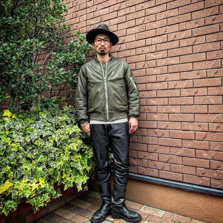 CWORKS【LEA】Leather MA-1 OLIVE (FINE CREEK )