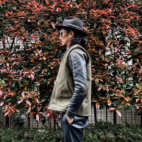 CWORKS【Novelist】All Leather deck vest OLIVE  ( horse / mouton ) 2026年４月末～2026年12月末入荷予定！！ご予約