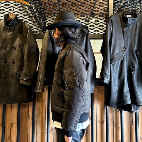 CWORKS【LEA】Leather MA-1 BLACK (FINE CREEK )