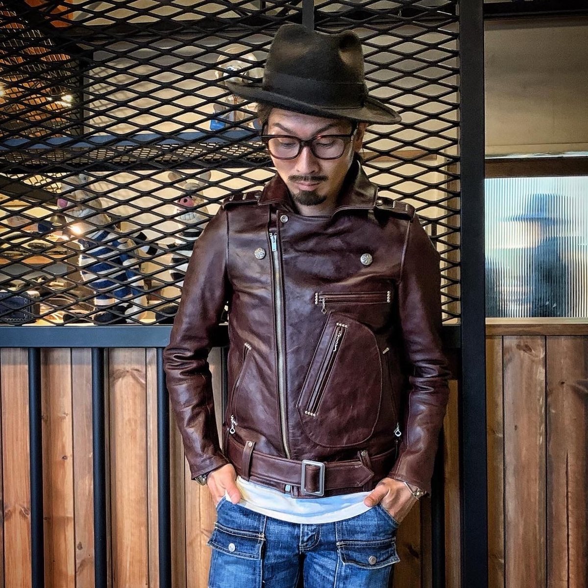 ファウンテンヘッドレザー　デルタ　Dポケダブルレザージャケット　36　茶　難あり FOUNTAINHEAD LEATHER【 DELTA / デルタ 】【BROWN】 | ・