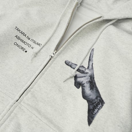 ONORE■ / "Peace Hand" 15oz ZIP UP SWEAT Hoodie / ASH