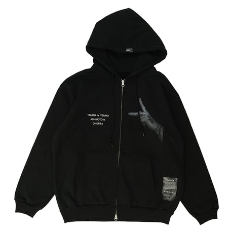 ONORE■ / "Peace Hand" 15oz ZIP UP SWEAT Hoodie / BLACK
