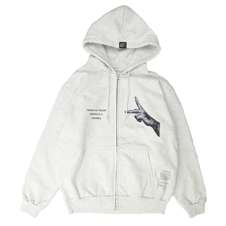 ONORE■ / "Peace Hand" 15oz ZIP UP SWEAT Hoodie / ASH