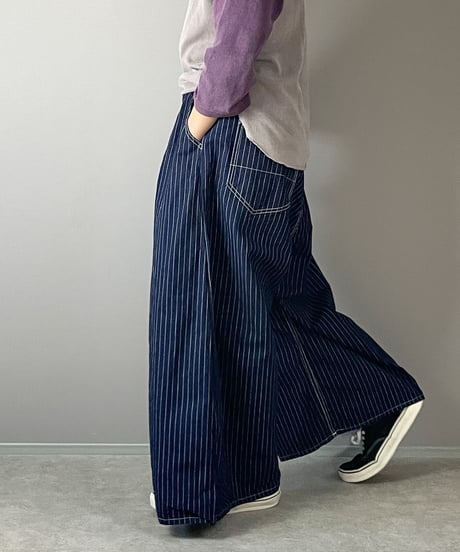 ワイドルーズパンツ■インディゴピンストライプ■onewash