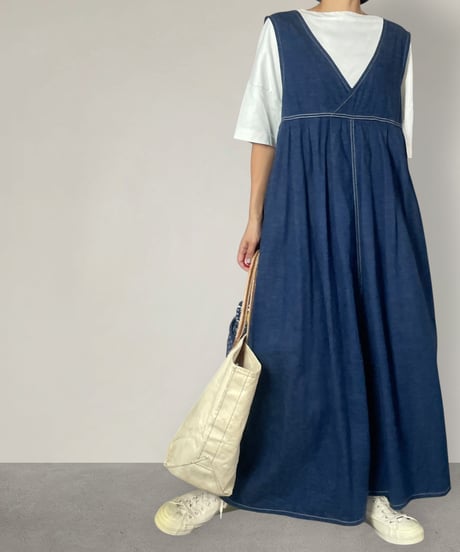 【予約販売】カシュクールサロペット■コバルトブルー■8ozヨコ糸グレーデニム■