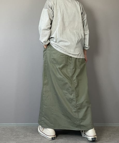 スカートに見えるワイドパンツ■ミリタリーヘリンボーンツイル■カーキ