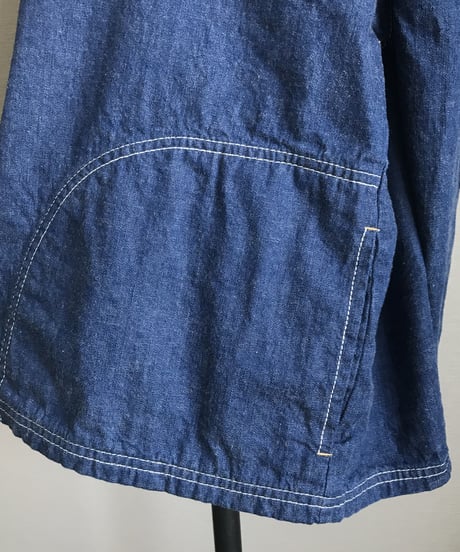 ■フィッシャーマンスモック■コバルトブルー■8ozヨコ糸グレーデニム