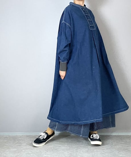 1/31販売開始■カンフーワンピース■コバルトブルー■8ozヨコ糸グレーデニム