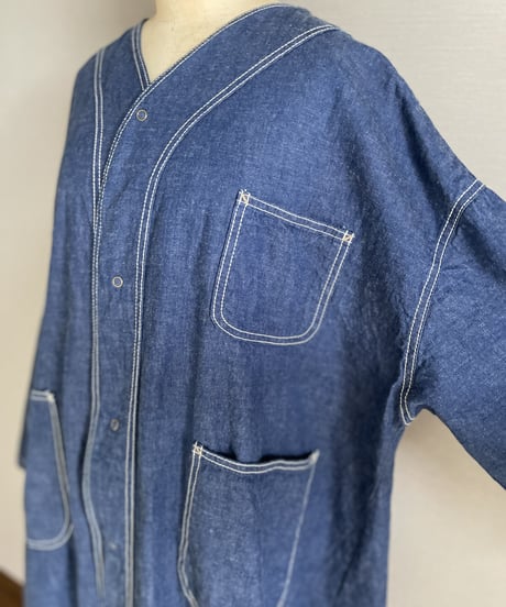■エンジニアシャツワンピ■コバルトブルー■8ozヨコ糸グレーデニム