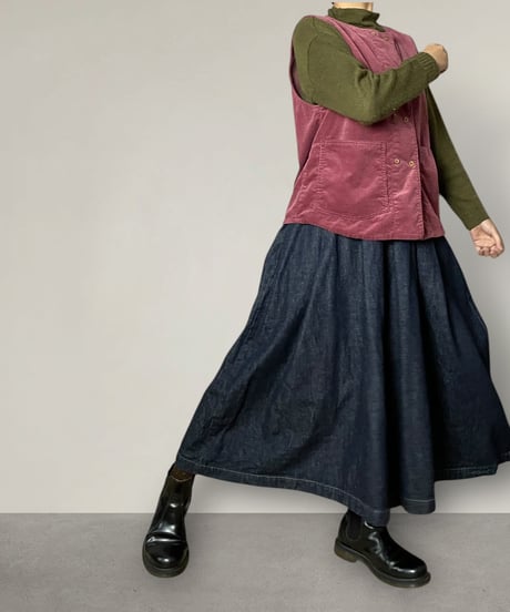 【限定】ダブルボタンベスト■細畝コーデュロイ■ディープピンク