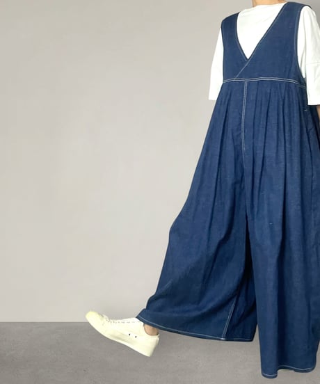 【予約販売】カシュクールサロペット■コバルトブルー■8ozヨコ糸グレーデニム■