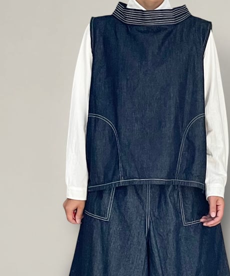 【予約】1枚でおしゃれに■スモックベスト■ 国産デニム ■onewash