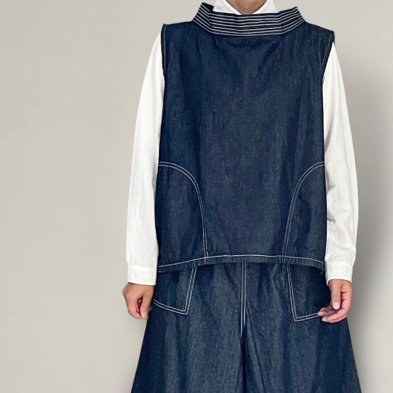 予約】1枚でおしゃれに□スモックベスト□ 国産デニム □onewash