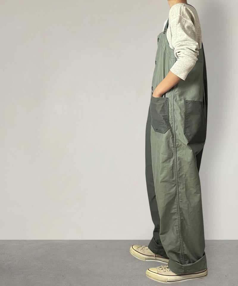 Dhal ダル オーバーオール カーキ 数量限定】デッキオーバーオール□バイカラー濃淡カーキ | NUU-GARMENT