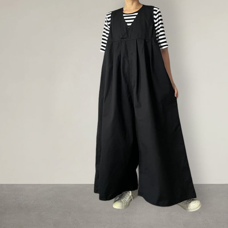 お洒落 Vライン ラップ カシュクール襟 ワイド サロペット◆ 7/27販売開始◾️カシュクールサロペット□リップストップ