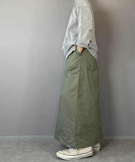 スカートに見えるワイドパンツ■ミリタリーヘリンボーンツイル■カーキ