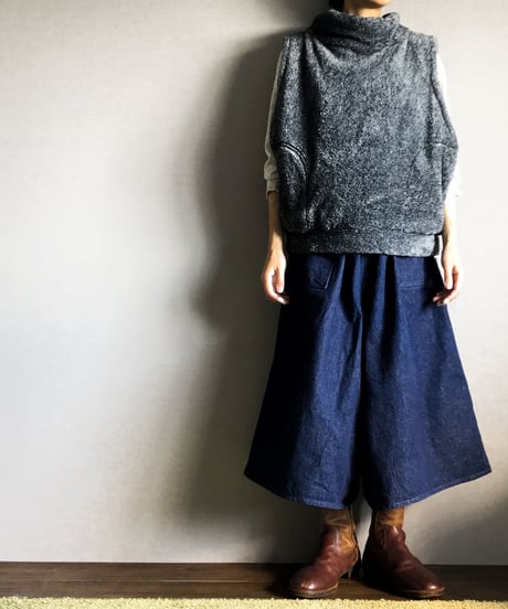 秋冬あったか■もこもこオフサイドベスト■杢チャコールグレー