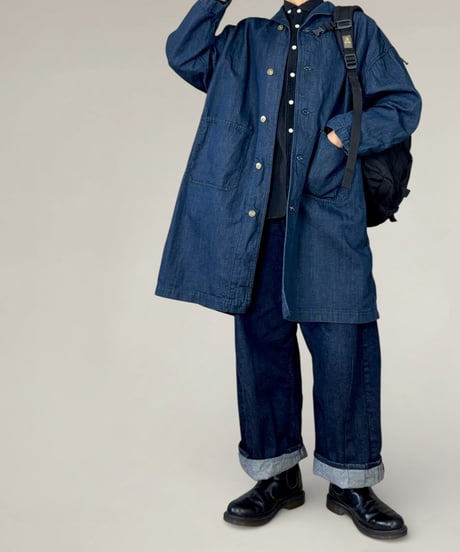 【限定】ミドルショールカバーオール■綿麻平織りデニム◾️ one wash