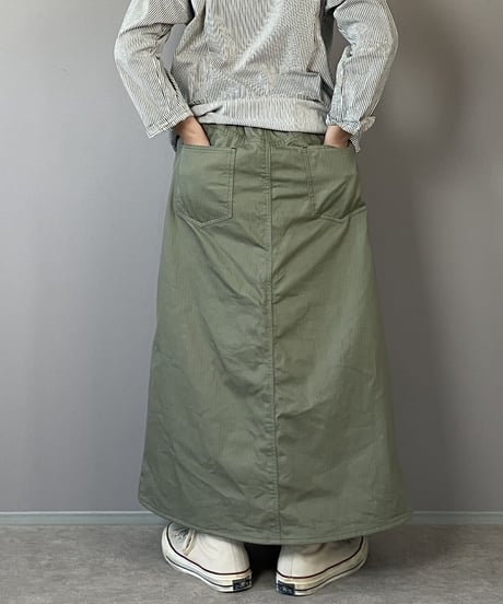 スカートに見えるワイドパンツ■ミリタリーヘリンボーンツイル■カーキ